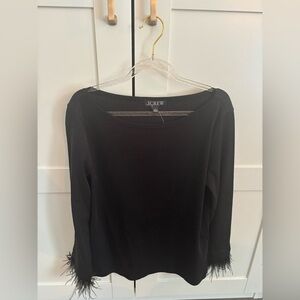 J. Crew Women's Black Cotton Long Sleeve Top With Feather Cuffs Small NWT